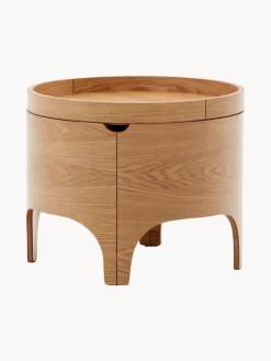 Mesita de noche redonda de madera de eucalipto con espacio de almacenamiento Octavia