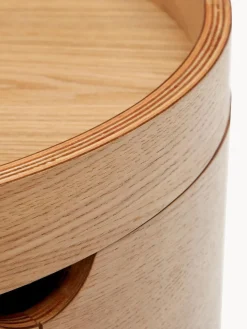 Mesita de noche redonda de madera de eucalipto con espacio de almacenamiento Octavia