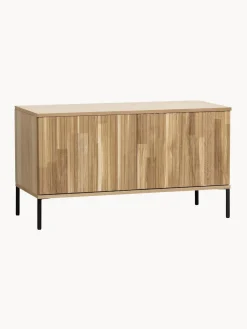 Mueble TV de madera de roble con frente acanalado Avourio, 2 puertas