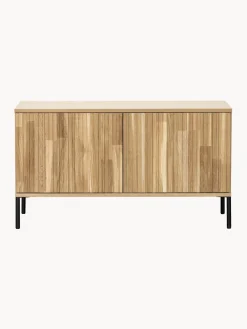 Mueble TV de madera de roble con frente acanalado Avourio, 2 puertas