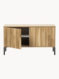 Mueble TV de madera de roble con frente acanalado Avourio, 2 puertas