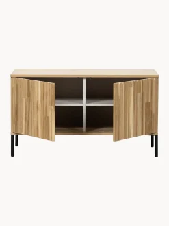 Mueble TV de madera de roble con frente acanalado Avourio, 2 puertas