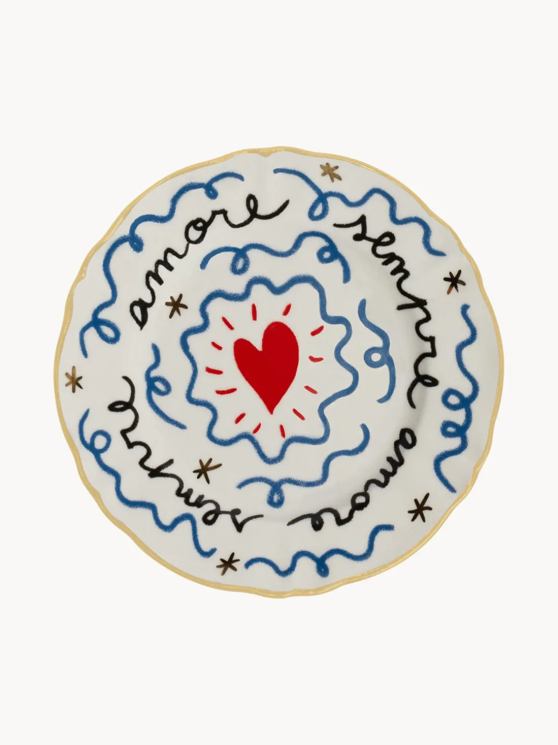 Plato postre artesanal de porcelana Heart