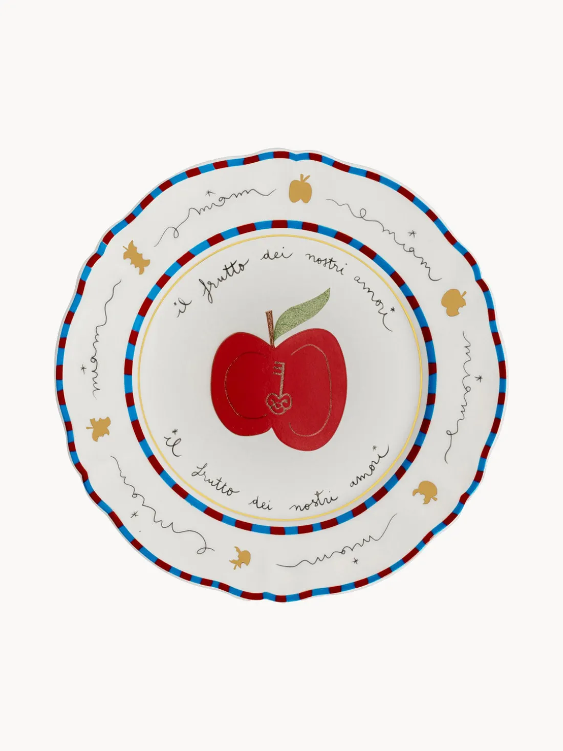 Plato postre artesanal de porcelana Apple