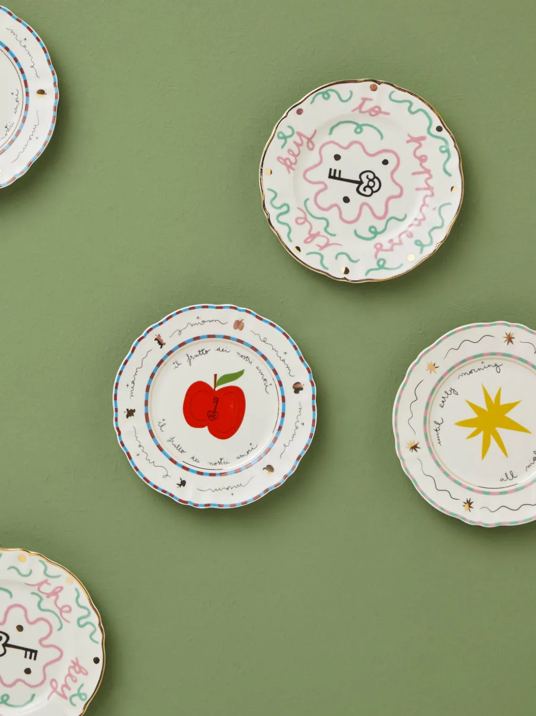 Plato postre artesanal de porcelana Apple