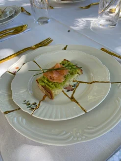 Plato postre de porcelana Kintsugi