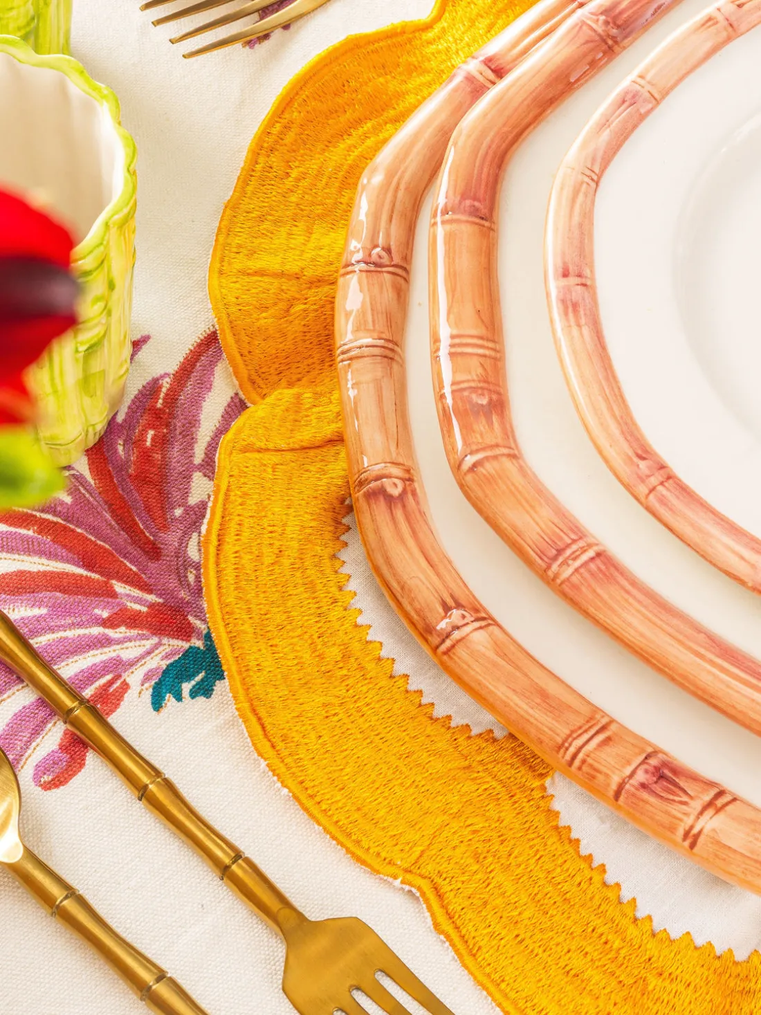 Plato postre pintado a mano Bamboo