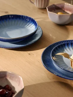 Platos llanos artesanales con esmalte reactivo Vinci, 4 uds.