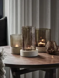 Portavelas soplado con base de travertino Rivo