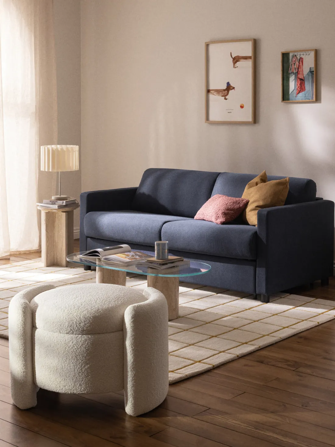 Puf de borreguillo con espacio de almacenaje Benji