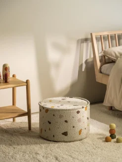 Puf infantil artesanal en tejido bouclé Sugar, Ø 40 cm
