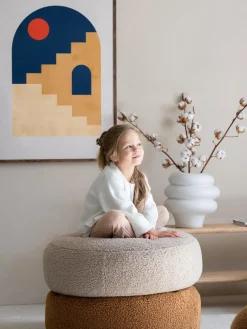 Puf infantil de borreguillo Sugar, Ø 65 cm