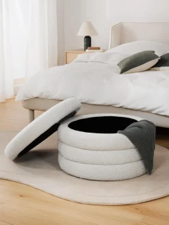 Puf reposapiés grande en tejido bouclé con espacio de almacenamiento Alto