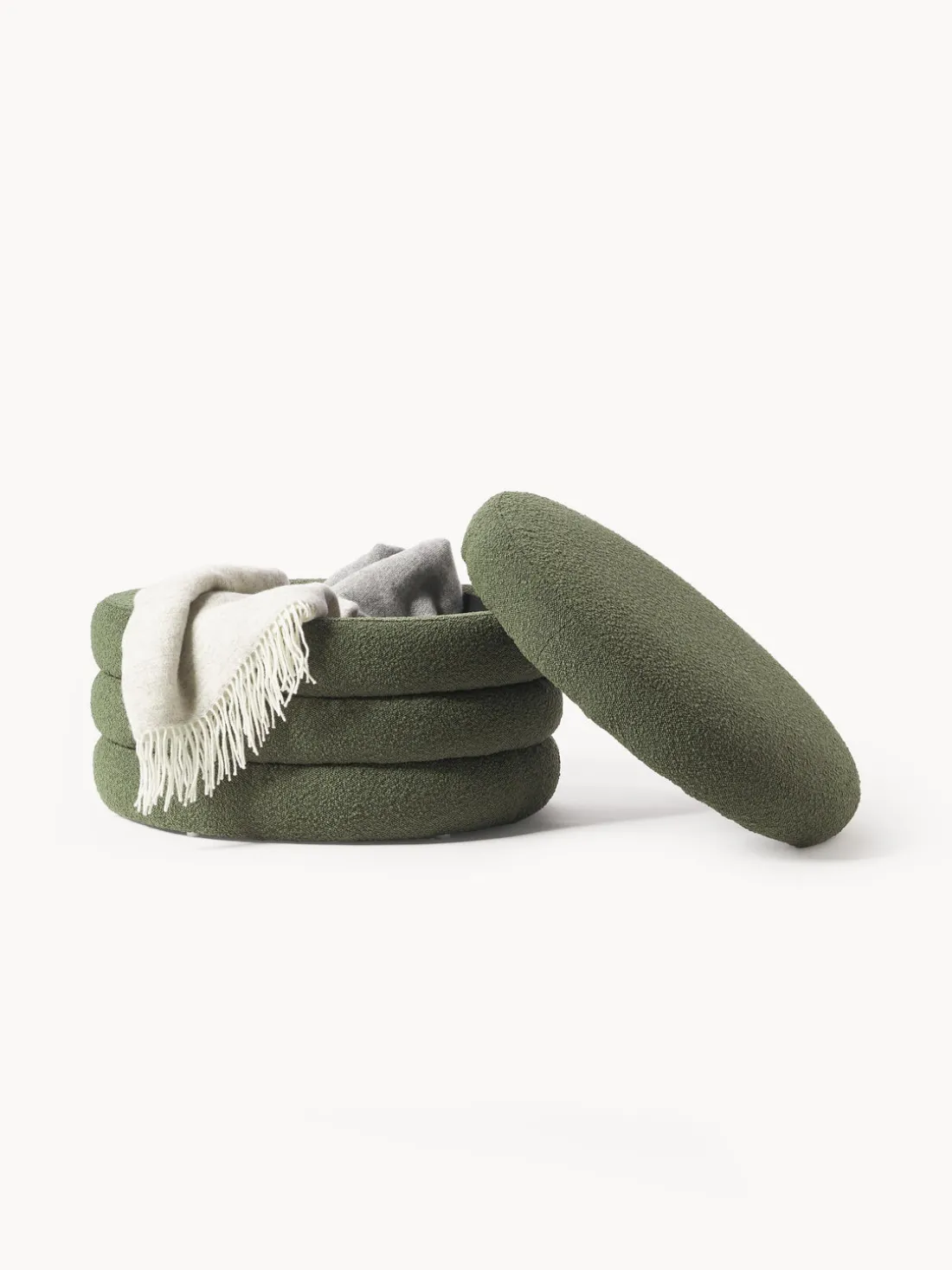 Puf reposapiés grande en tejido bouclé con espacio de almacenamiento Alto