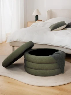 Puf reposapiés grande en tejido bouclé con espacio de almacenamiento Alto