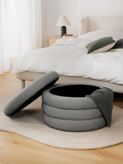 Puf reposapiés grande en tejido bouclé con espacio de almacenamiento Alto