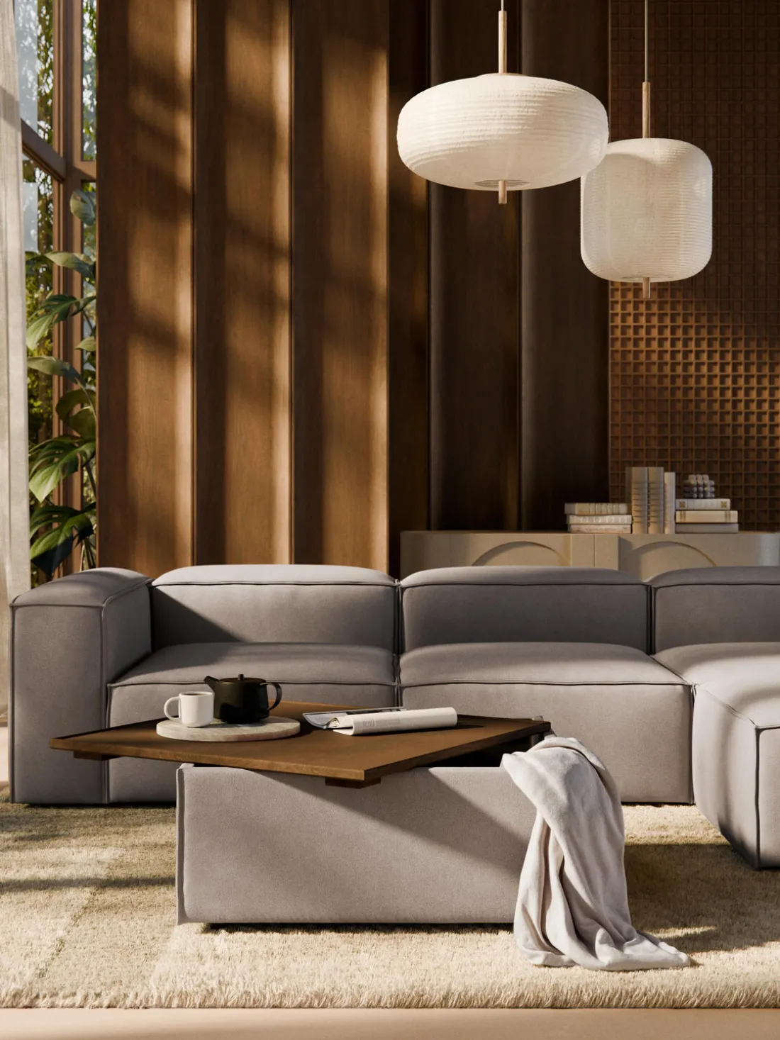 Reposapiés puf con espacio de almacenamiento Lennon