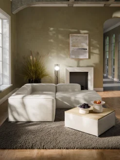 Reposapiés puf de mezcla de lino con espacio de almacenamiento Lennon