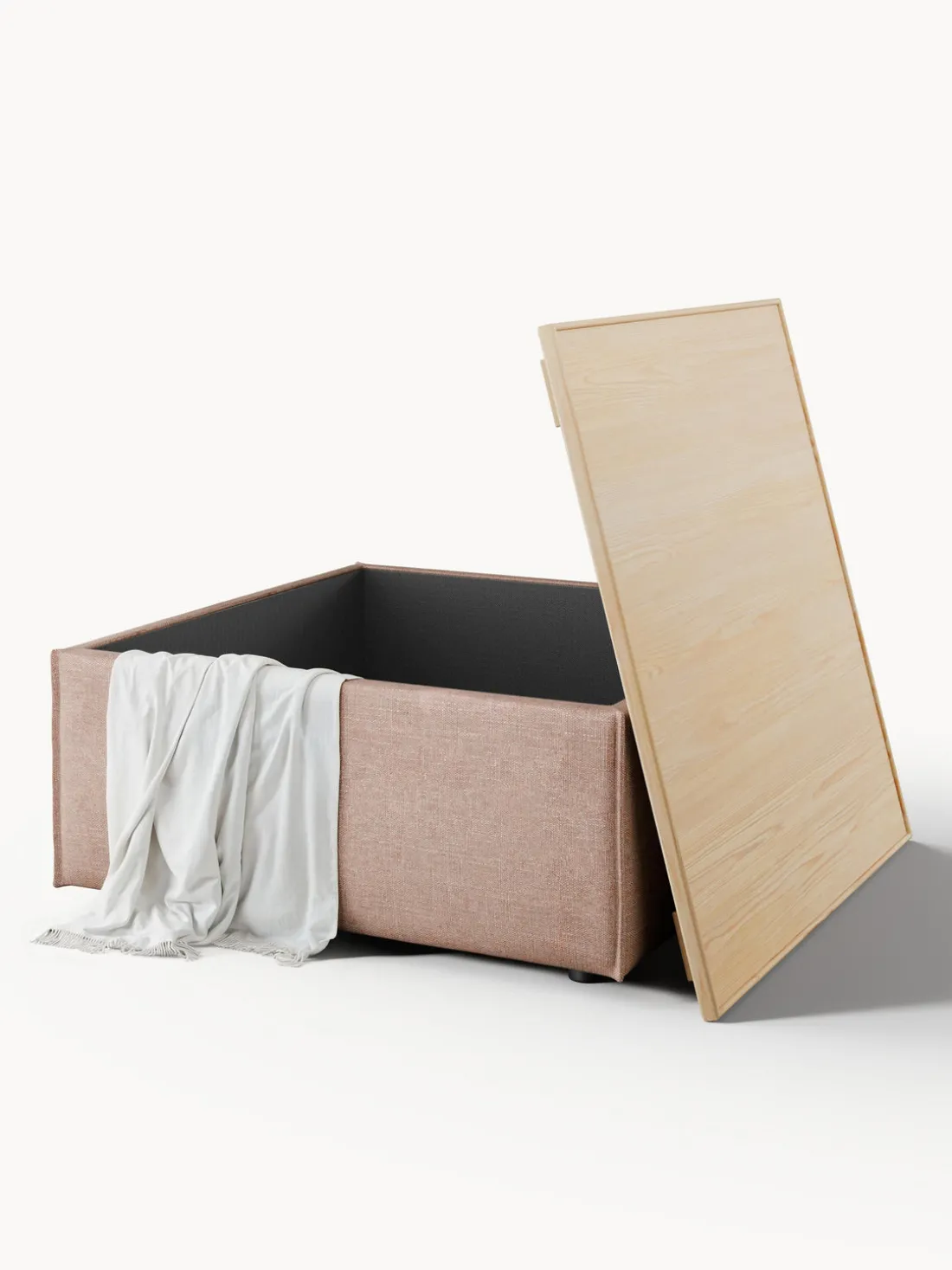 Reposapiés puf de mezcla de lino con espacio de almacenamiento Lennon