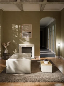 Reposapiés puf de mezcla de lino con espacio de almacenamiento Lennon