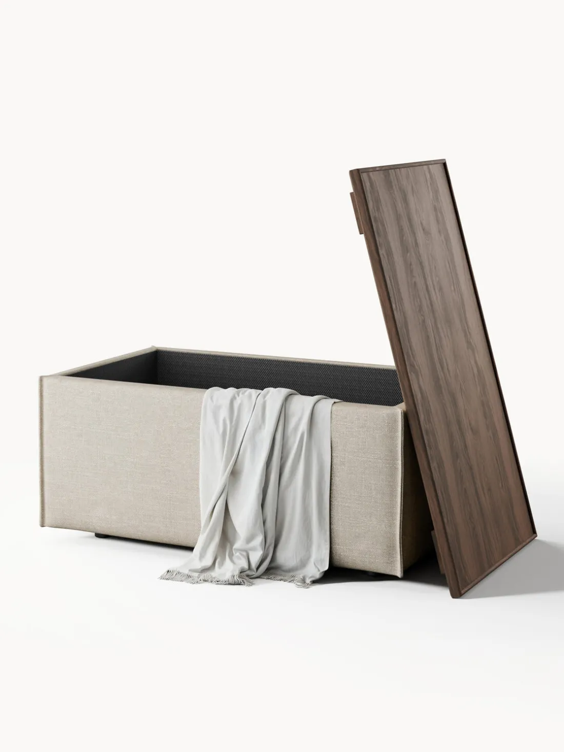 Reposapiés puf de mezcla de lino con espacio de almacenamiento Lennon