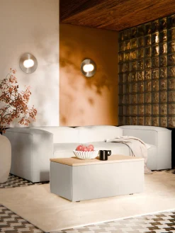 Reposapiés puf de mezcla de lino con espacio de almacenamiento Lennon