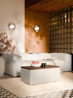 Reposapiés puf de mezcla de lino con espacio de almacenamiento Lennon