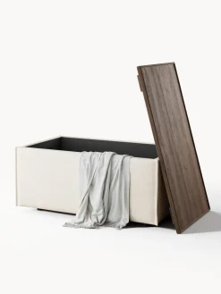 Reposapiés puf de mezcla de lino con espacio de almacenamiento Lennon