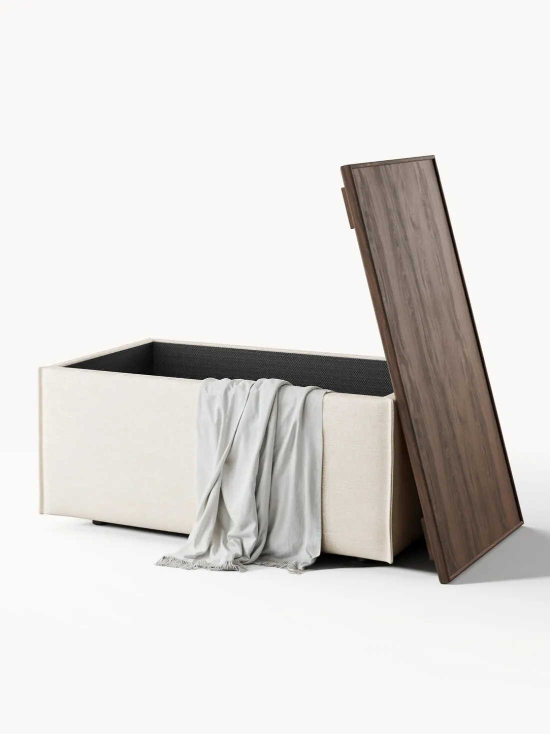 Reposapiés puf de mezcla de lino con espacio de almacenamiento Lennon