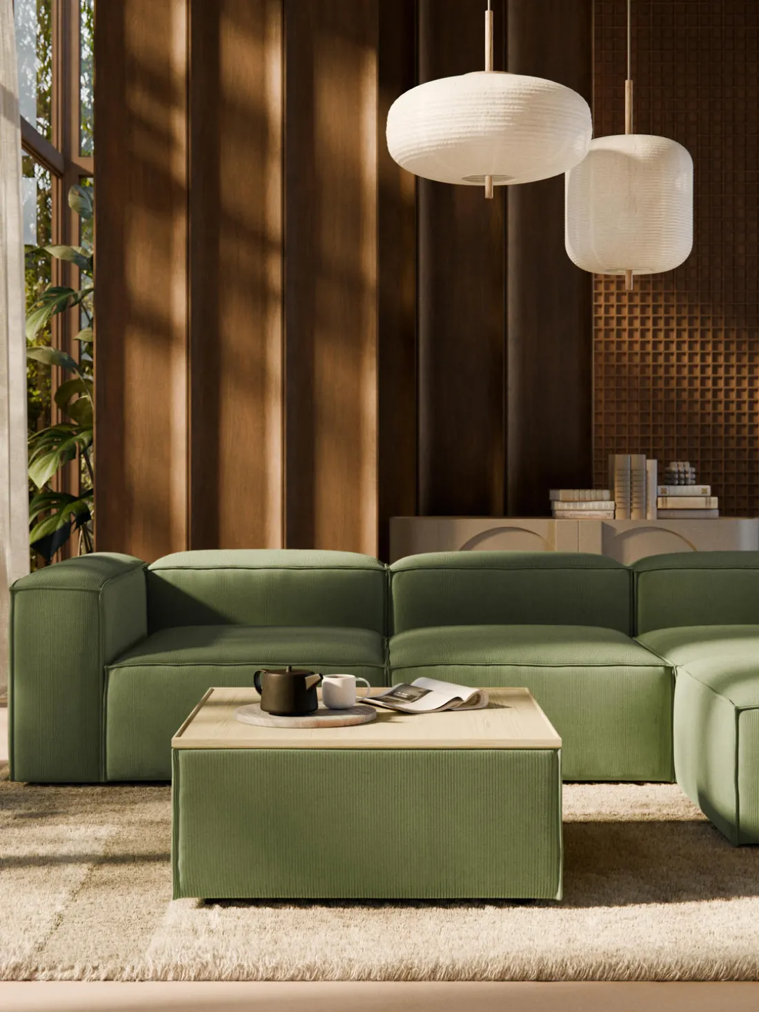 Reposapiés puf de pana con espacio de almacenamiento Lennon