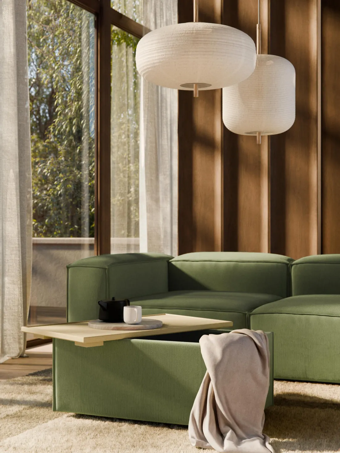 Reposapiés puf de pana con espacio de almacenamiento Lennon