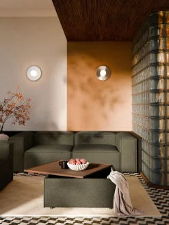 Reposapiés puf en tejido bouclé con espacio de almacenamiento Lennon