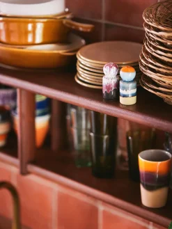 Salero y pimentero artesanales de cerámica con esmalte reactivo 70s