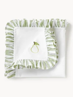 Servilletas de tela con motivos bordados y volantes Melony, 4 uds.