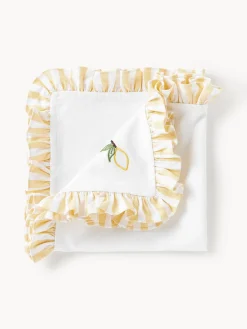 Servilletas de tela con motivos bordados y volantes Melony, 4 uds.