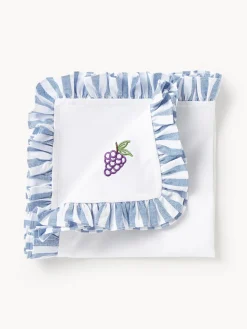 Servilletas de tela con motivos bordados y volantes Melony, 4 uds.