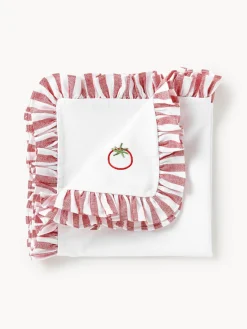 Servilletas de tela con motivos bordados y volantes Melony, 4 uds.