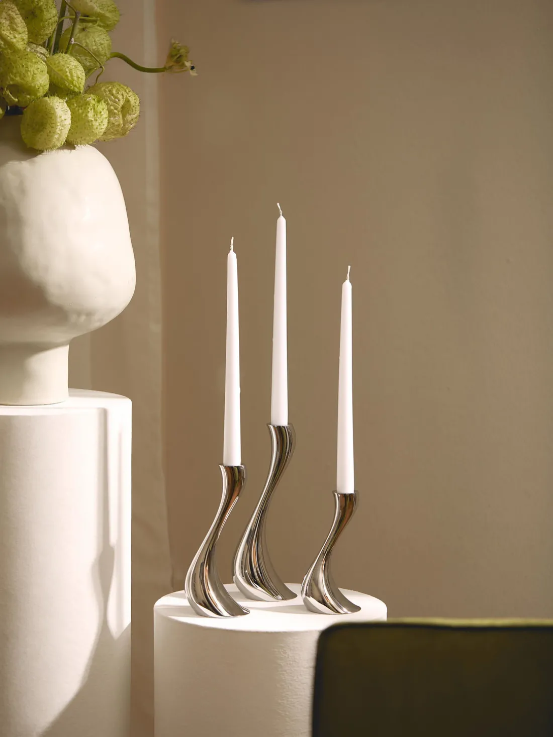 Set de candelabros de acero inoxidable Cobra, 3 uds.
