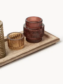 Set de portavelas con bandeja de madera Elviena, 6 pzas.