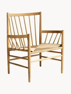 Silla con reposabrazos artesanal de madera de roble J82