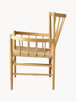 Silla con reposabrazos artesanal de madera de roble J82