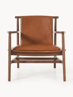 Silla con reposabrazos de madera de fresno y asiento de cuero Hayo