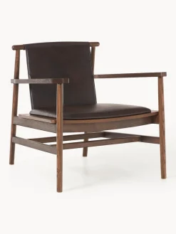 Silla con reposabrazos de madera de fresno y asiento de cuero Hayo