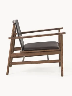 Silla con reposabrazos de madera de fresno y asiento de cuero Hayo