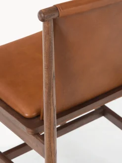 Silla de comedor de madera de fresno con asiento de cuero Hayo