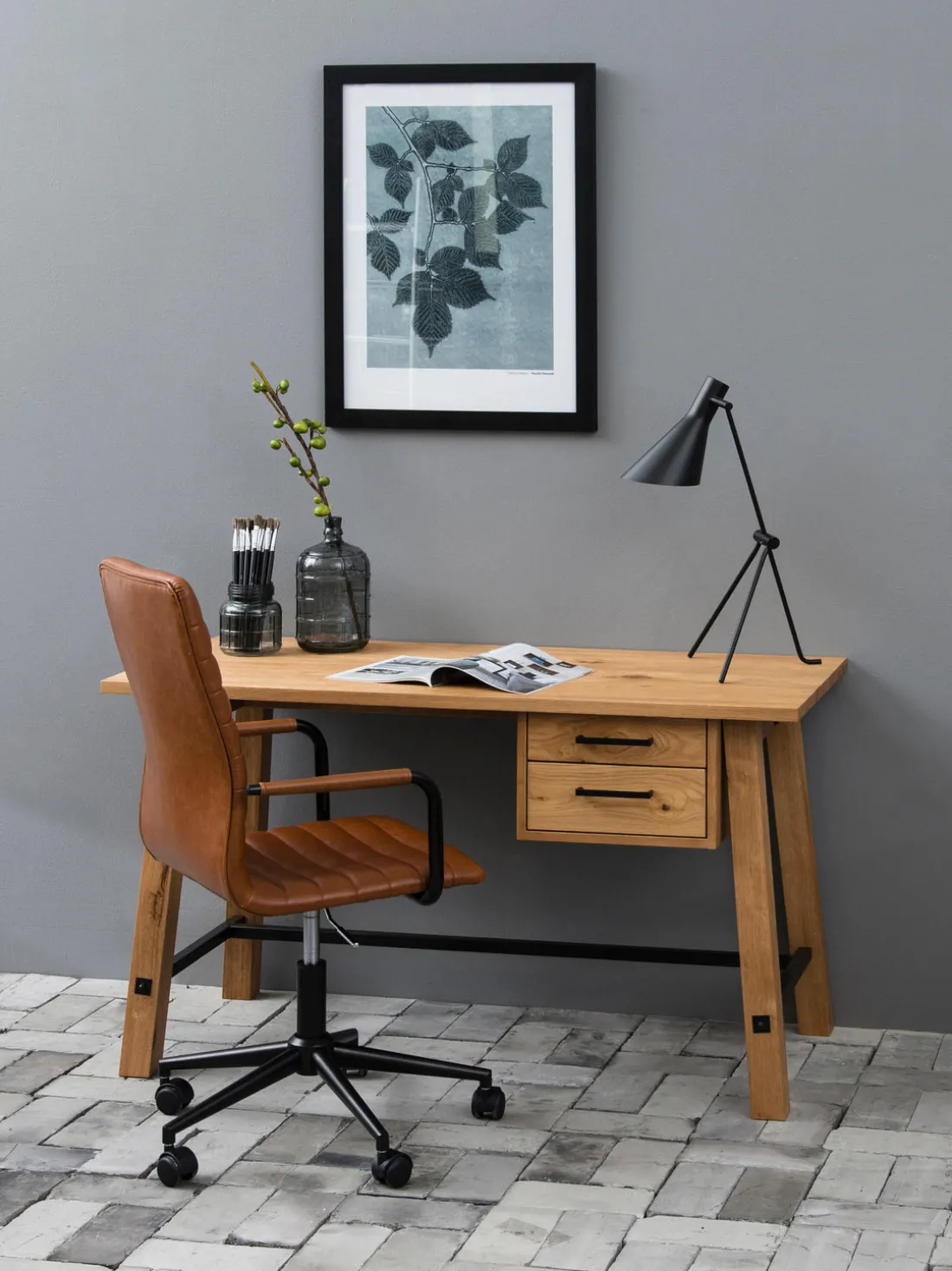 Silla de escritorio de cuero sintético Winslow, altura regulable