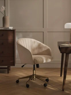 Silla de escritorio de terciopelo con reposabrazos Laria, altura regulable