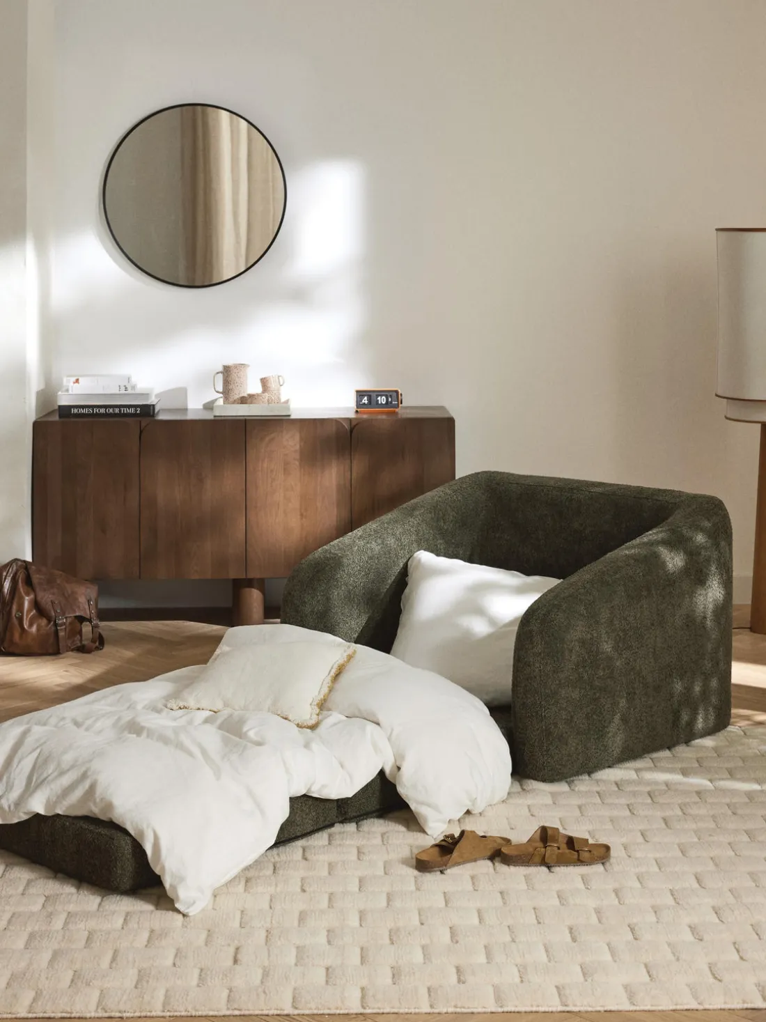 Sillón cama de borreguillo bouclé Eliot