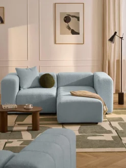 Sofá modular en tejido bouclé Lena (3 plazas), con reposapiés