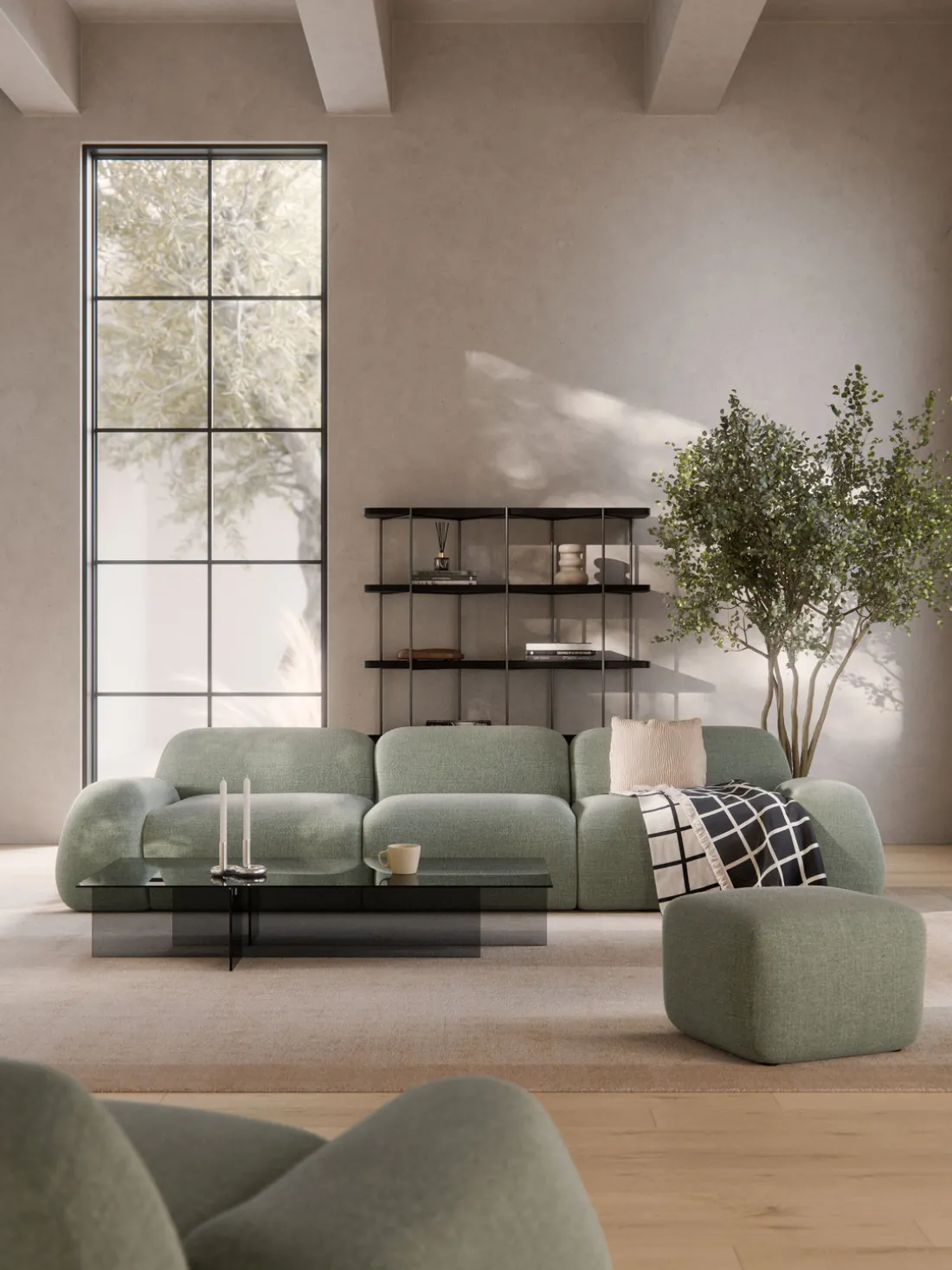 Sofá modular en tejido bouclé Wolke (4 plazas)